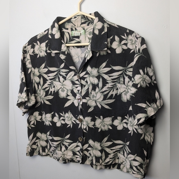 TOMMY BAHAMA 100% Silk CROP hawaïen blouse size medium - Picture 1 of 8